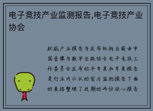 电子竞技产业监测报告,电子竞技产业协会